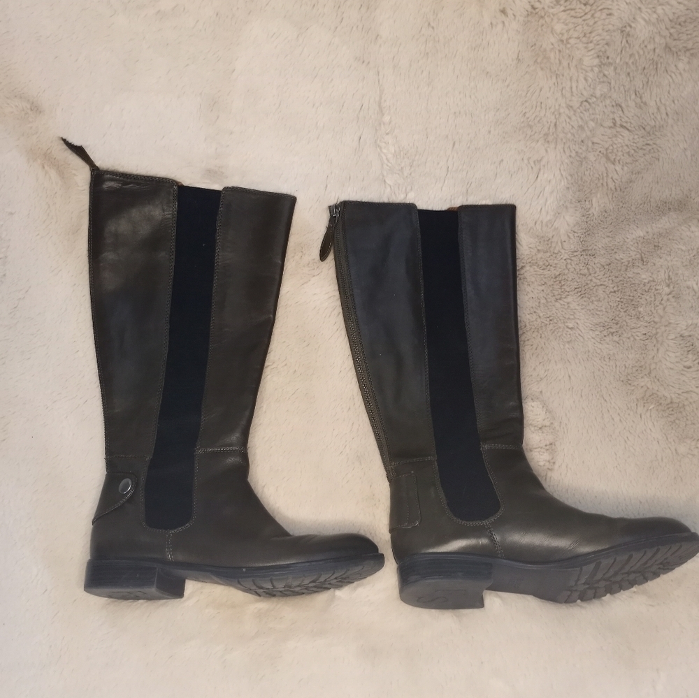 Franco Sarto Leather Tahini Moss Olive Green Boho Stretch Panel Wide Calf Boot 7 - Picture 15 of 16